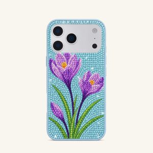 Purple Crocus Artificial Crystal Phone Case - Light Blue