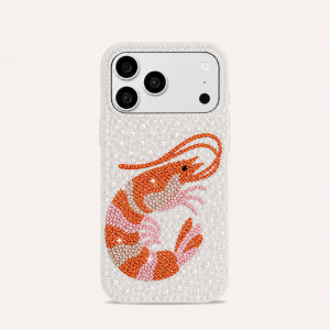 Shrimp Pearl Artificial Crystal Phone Case – White