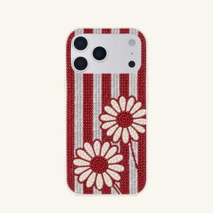 Daisy Stripe Artificial Crystal Phone Case - Red White