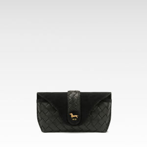 Maeve Dachshund Emblem Woven Faux Suede Glasses Case - Black