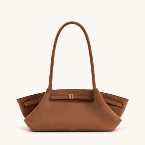 Hana Wide Faux Suede Tote Bag - Brown