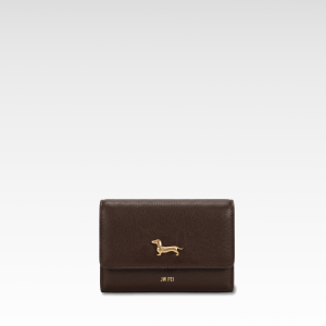 Maeve Dachshund Emblem Flap Wallet - Dark Brown