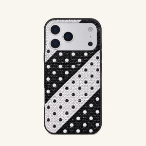Diagonal Polka Dot Stripe Artificial Crystal Phone Case - Black White