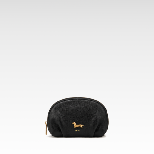 Maeve Dachshund Emblem Pebbled Zip Pouch - Black