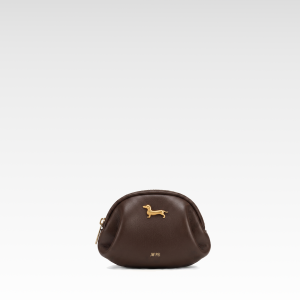 Maeve Dachshund Emblem Soft Zip Pouch - Dark Brown