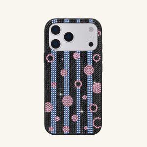 Pink Dot Stripe Artificial Crystal Phone Case - Black