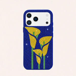 Yellow Calla Lily Artificial Crystal Phone Case - Blue