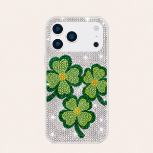 Clover Artificial Crystal Phone Case - White Green