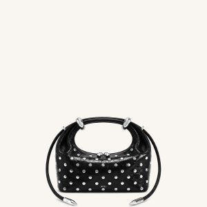 Ellie Studded Metal Ring Embellished Top Handle Bag - Obsidian Black