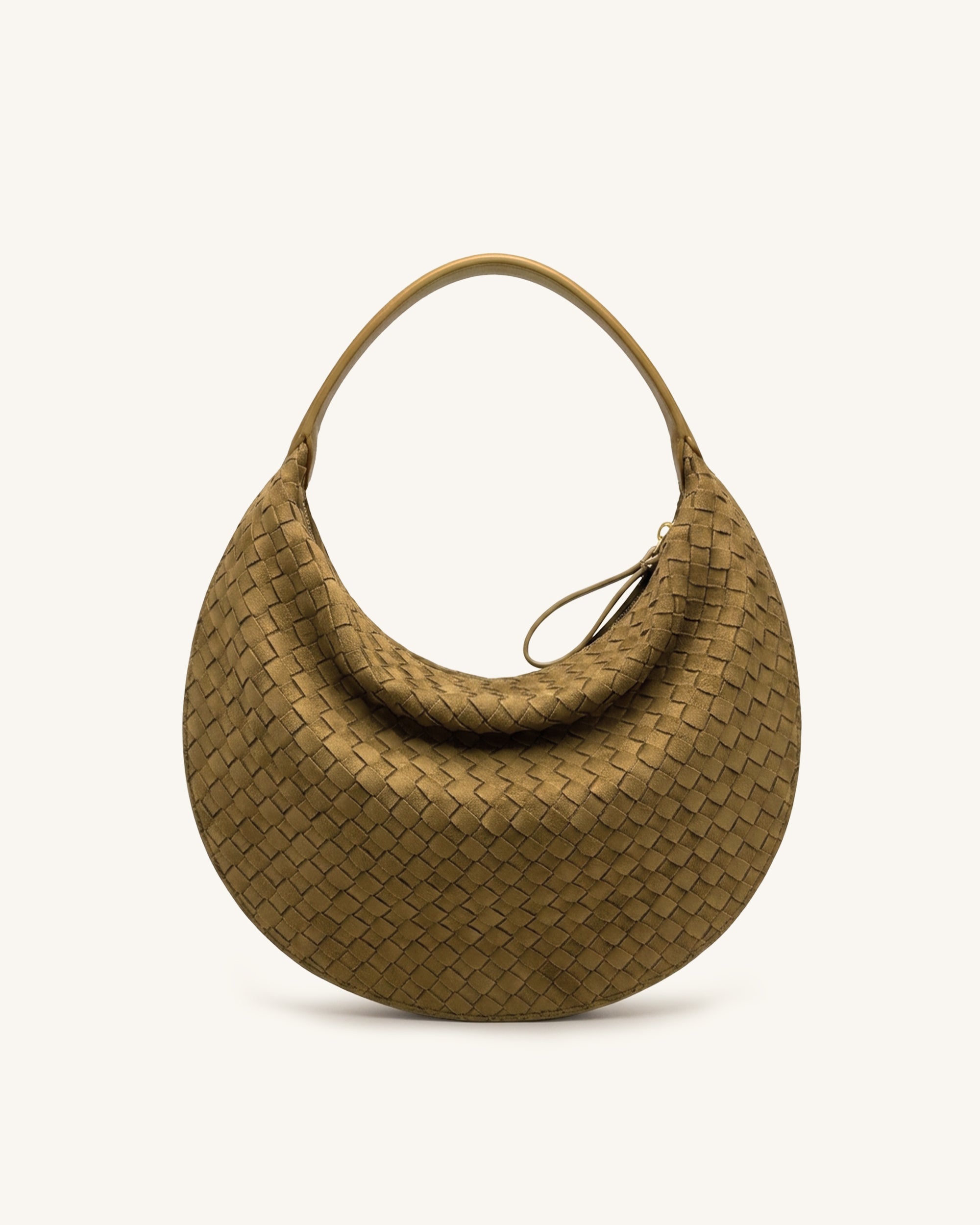 Nola Faux Suede Woven Crescent Shoulder Bag - Olive Green - Image 3