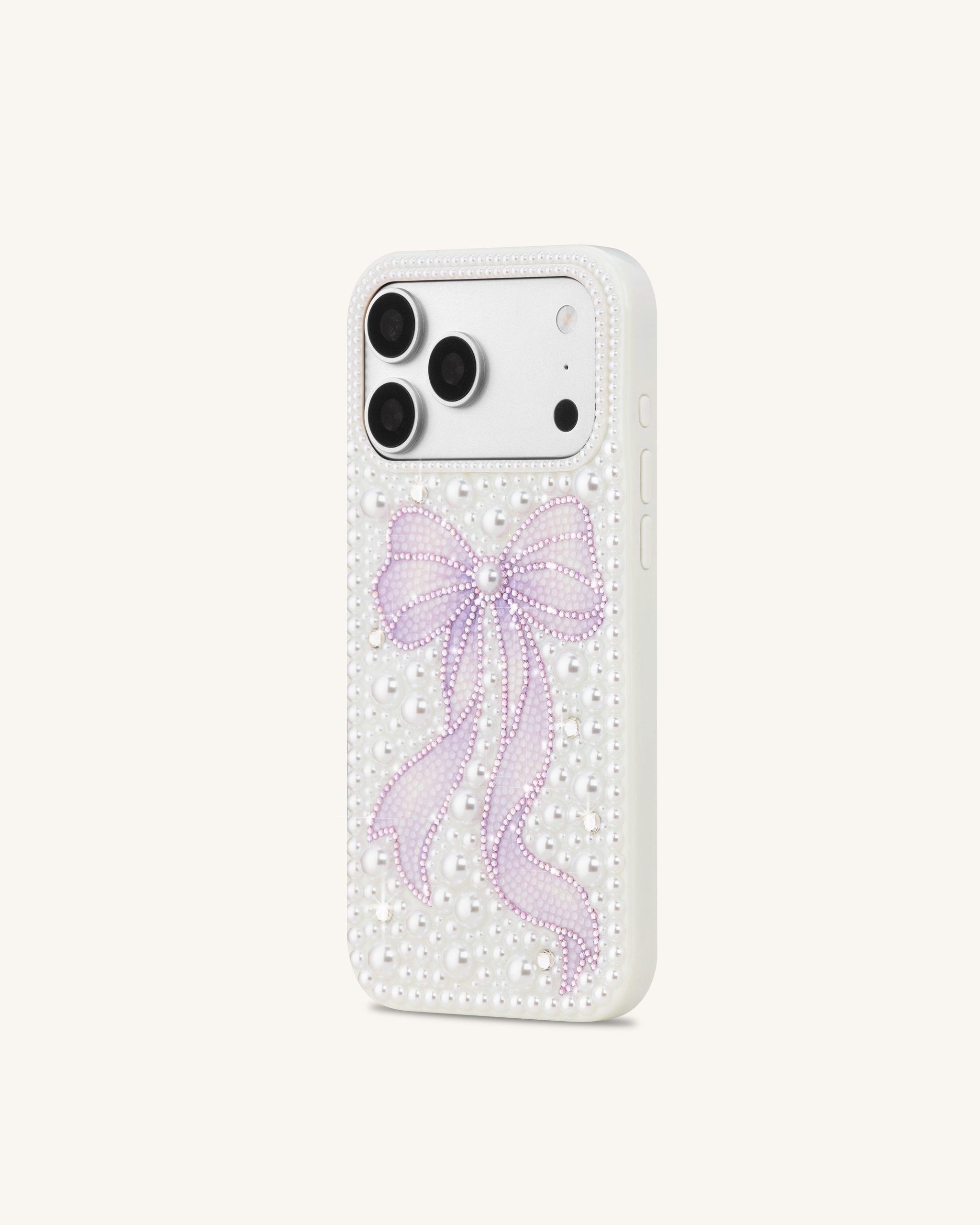 Pearl Artificial Crystal Bow Phone Case - White - Image 2