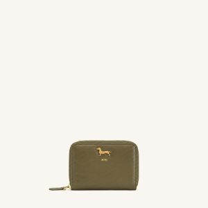 Maeve Dachshund Metal Emblem Zip Wallet - Green