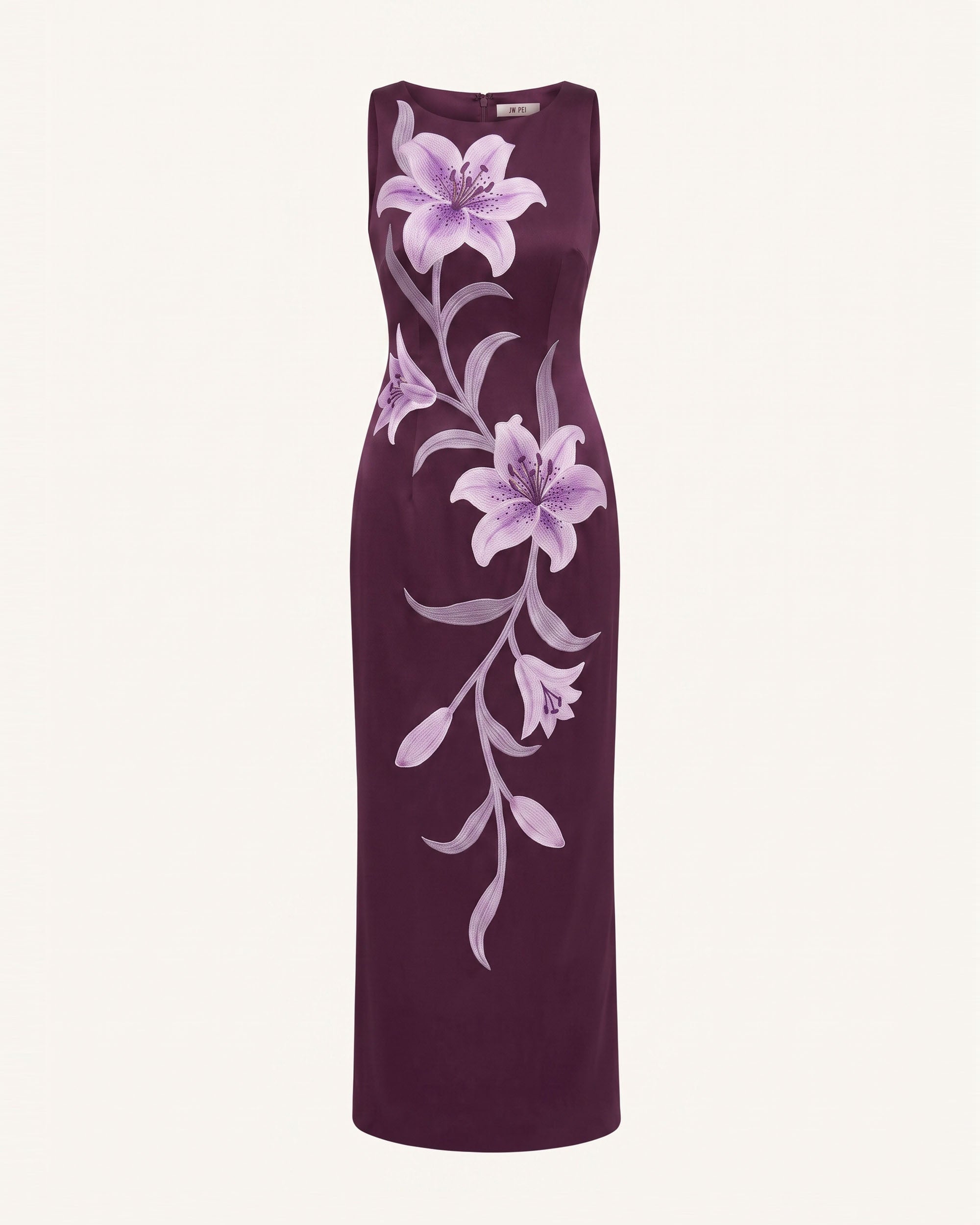 Lily Floral Print Sleeveless Column Maxi Dress - Dark Purple - Image 3