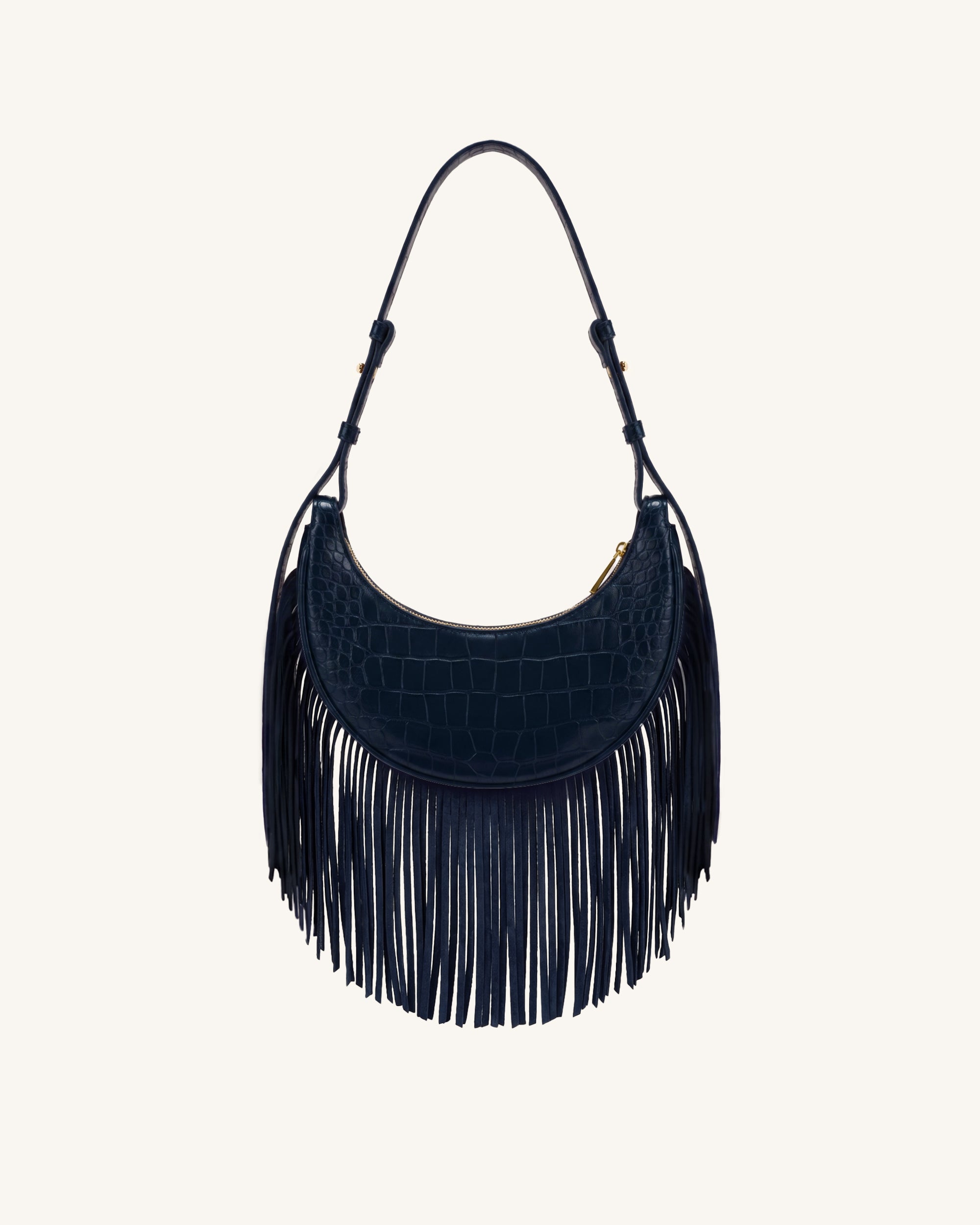 Sharon Fringe Crossbody Bag - Navy Croc - Image 3