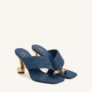Noemi Square-Toe Woven Hardware Mules - Denim Blue