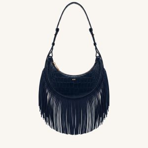 Sharon Fringe Crossbody Bag - Navy Croc