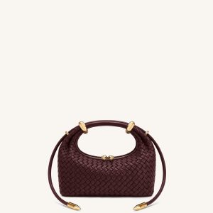 Ellie Woven Metal Ring Embellished Top Handle Bag - Berry Red
