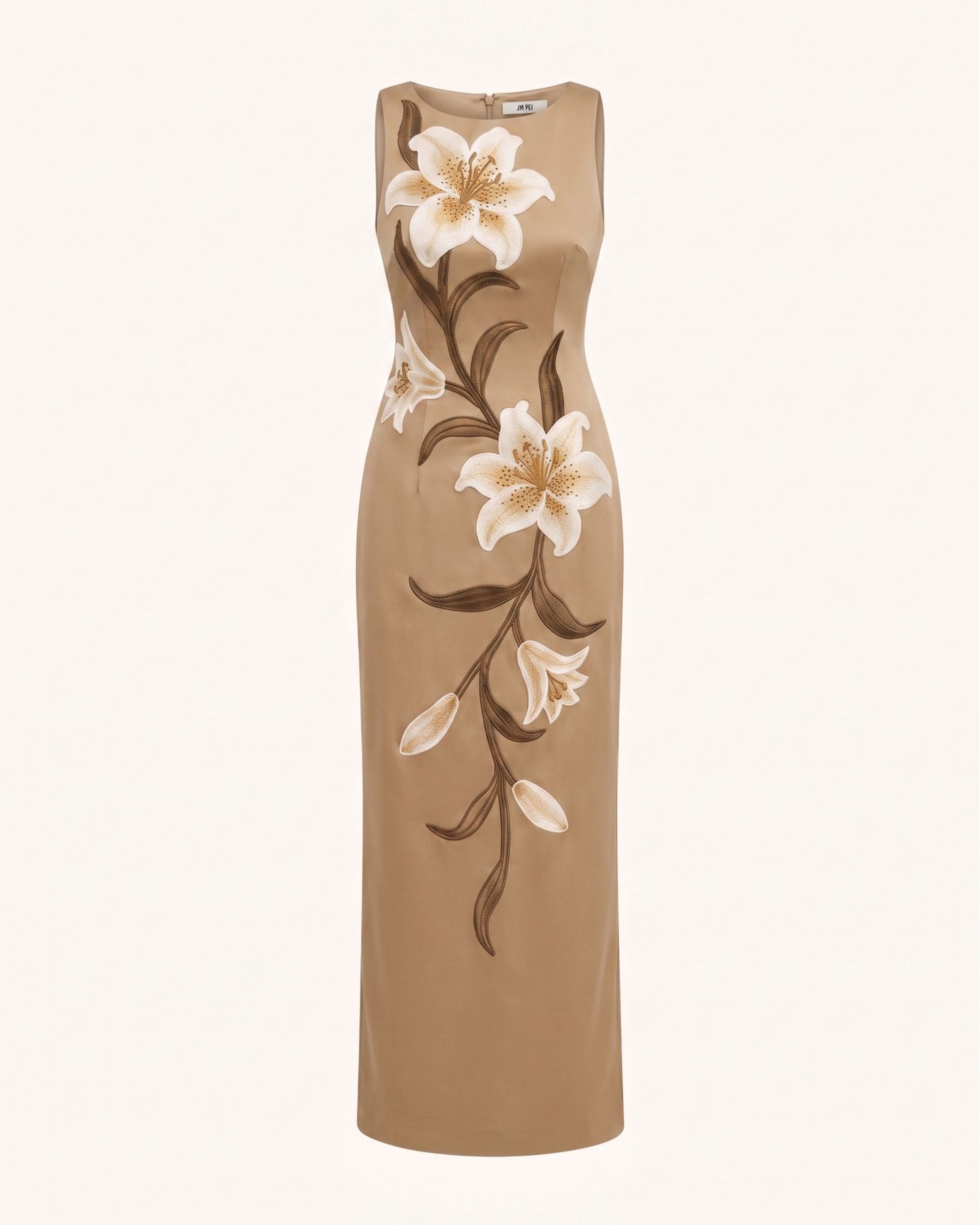 Lily Floral Print Sleeveless Column Maxi Dress - Mocha Brown - Image 3