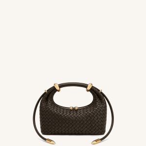 Ellie Woven Metal Ring Embellished Top Handle Bag - Dark Brown