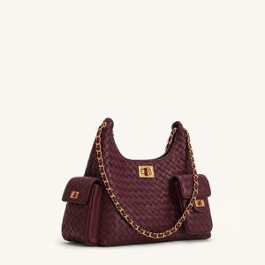 Vivian Woven Chain Shoulder Bag - Dark Burgundy