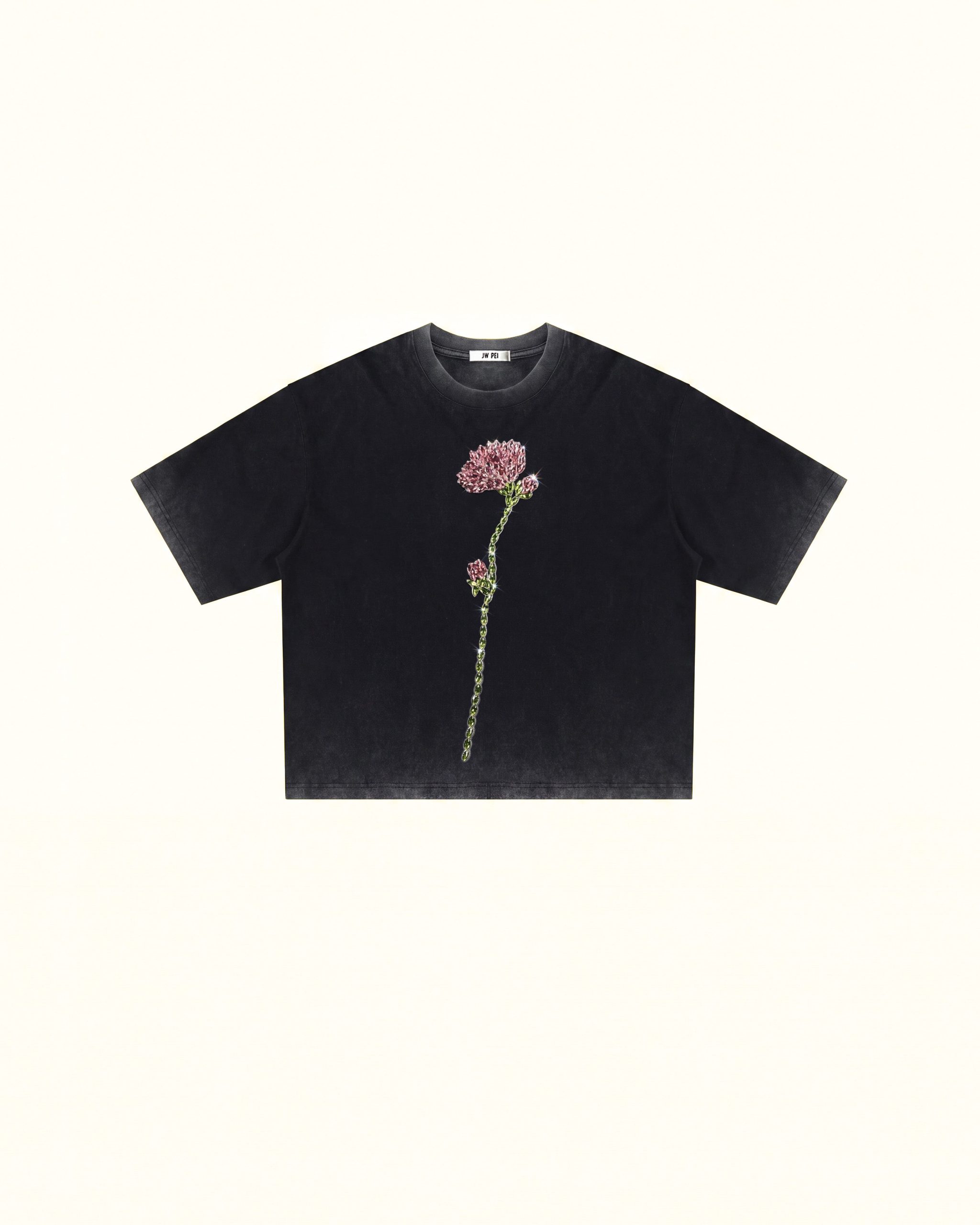 The Enchanted Rhinestone Rose Tee - Faded Black