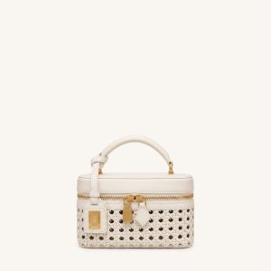 Cleo Woven Box Shape Top Handle Bag - Warm White