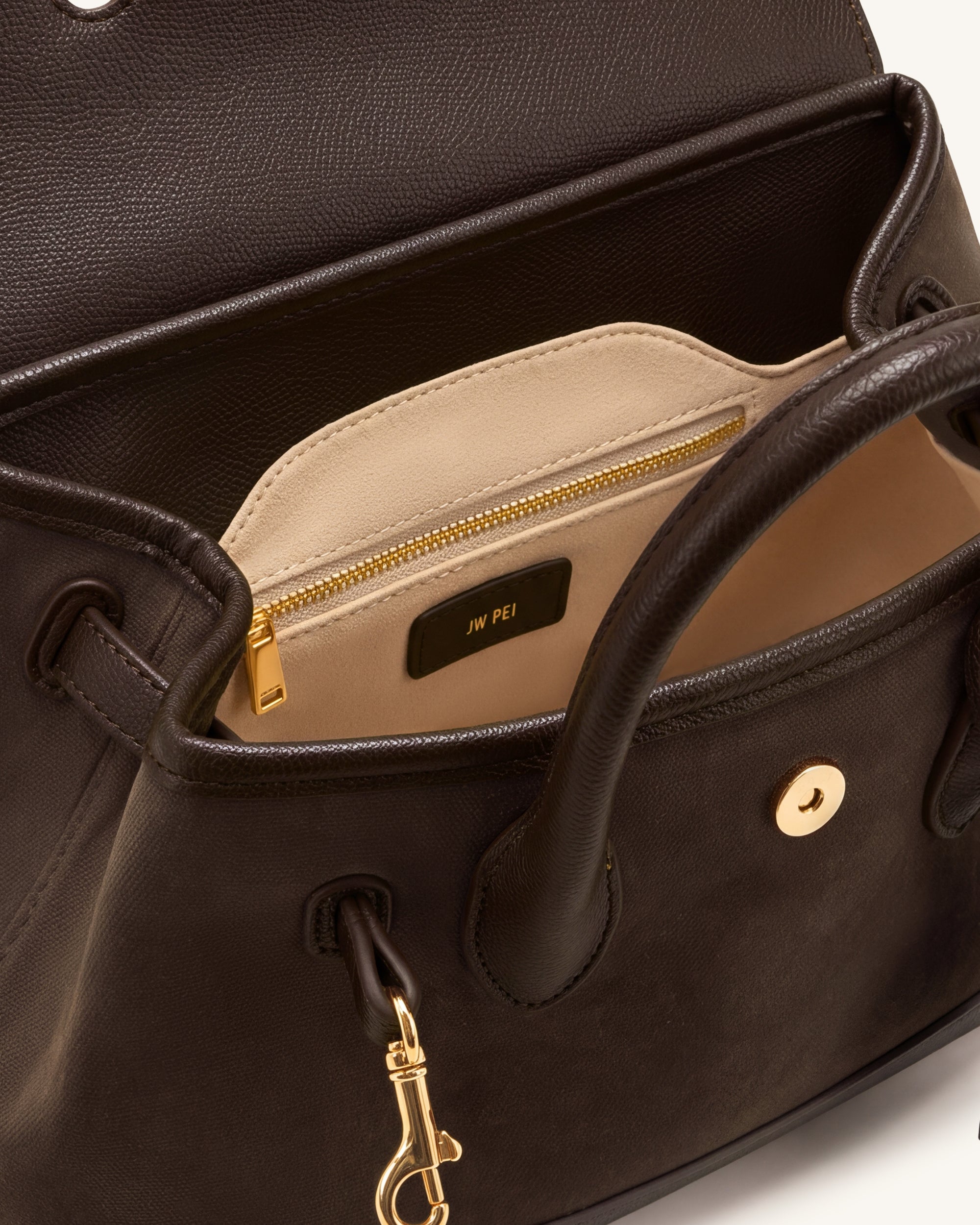 Alina Belted Satchel Bag - Dark Brown Canvas - Image 5