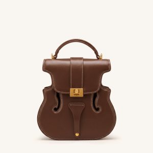 Violin Shape Top Handle Bag - Dark Brown
