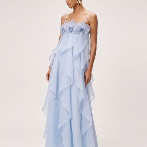 Orchid Embroidered Organza Maxi Dress - Light Blue