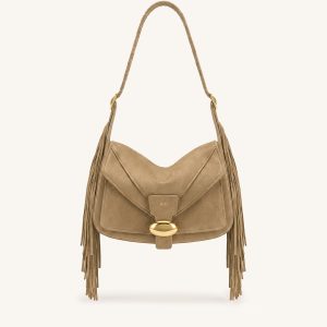Avery Fringe Faux Suede Shoulder Bag - Khaki