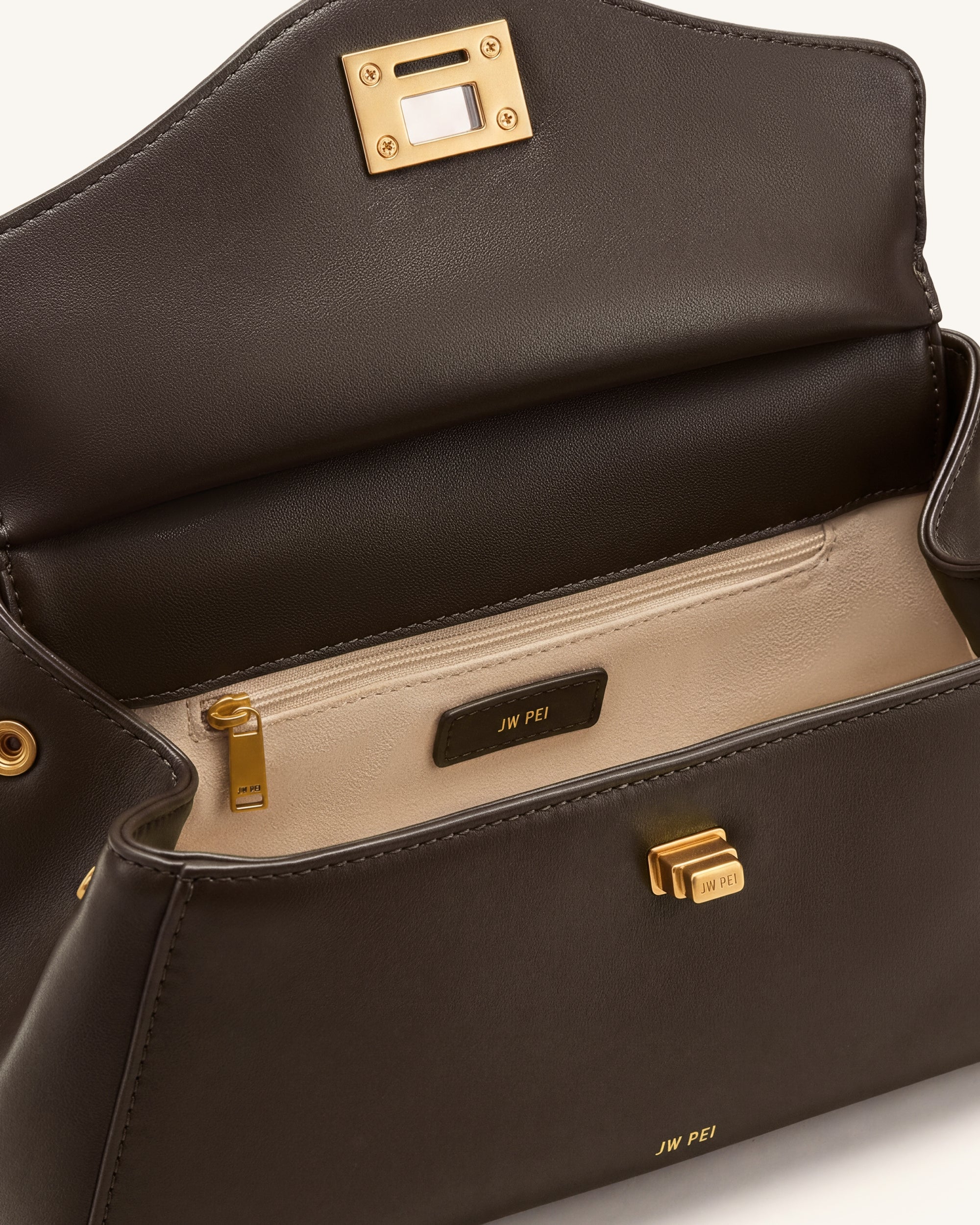 Lucia Elongated Top Handle Bag - Dark Brown - Image 4