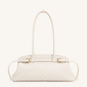 Arden Woven Belt Detail East-West Shoulder Bag - Cream White