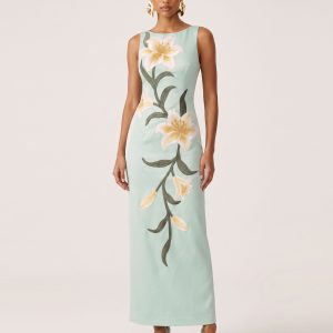 Lily Floral Print Sleeveless Column Maxi Dress - Mint Green