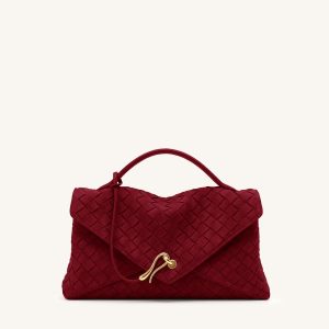 Celeste Faux Suede Woven Envelope Bag - Berry Red